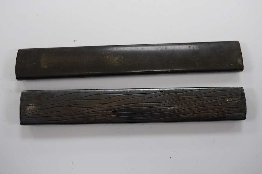 Two 19th century Japanese bronze and mixed metal kozuka knife handles, largest 9.5cm. Condition - good